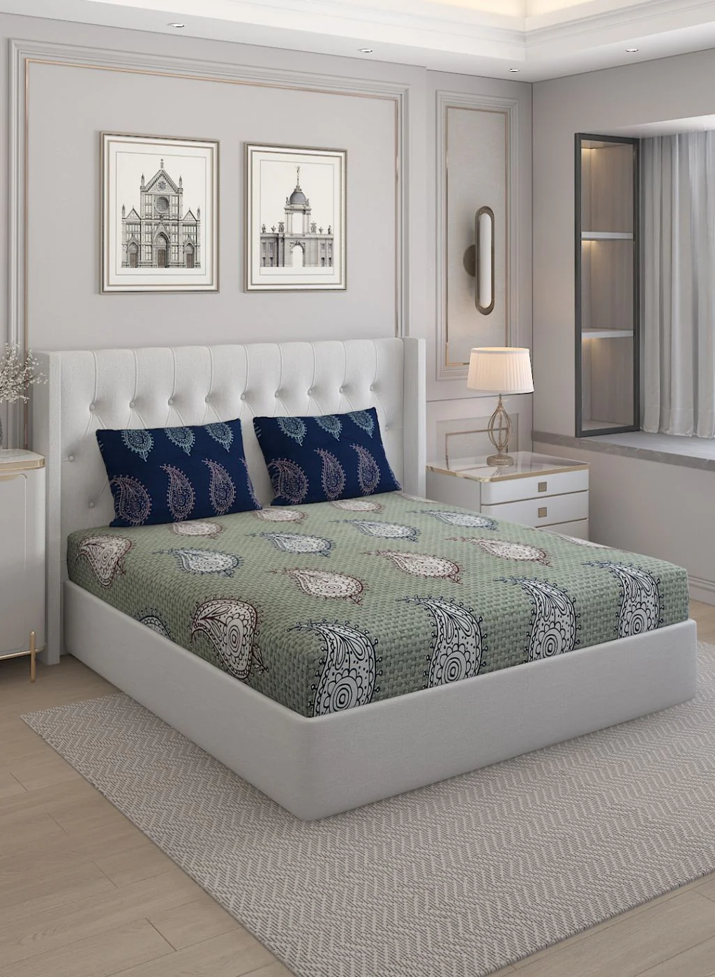 144TC Pure Cotton Single Bedsheet with 2 Pillow Covers - Image 2