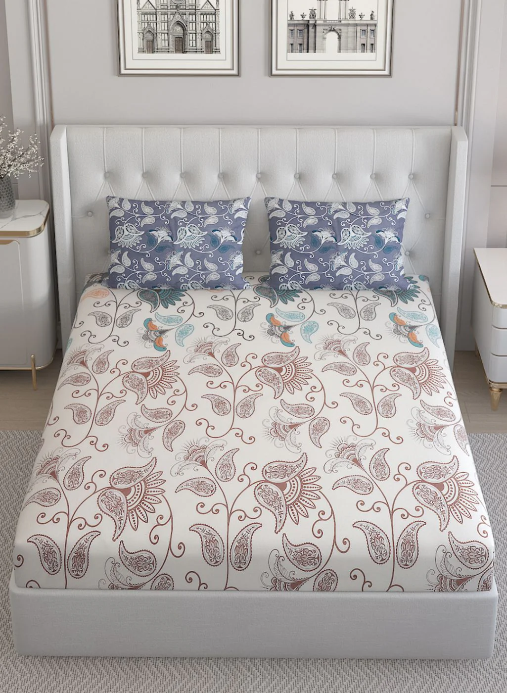 144TC Pure Cotton Single Bedsheet with 2 Pillow Covers - Image 3