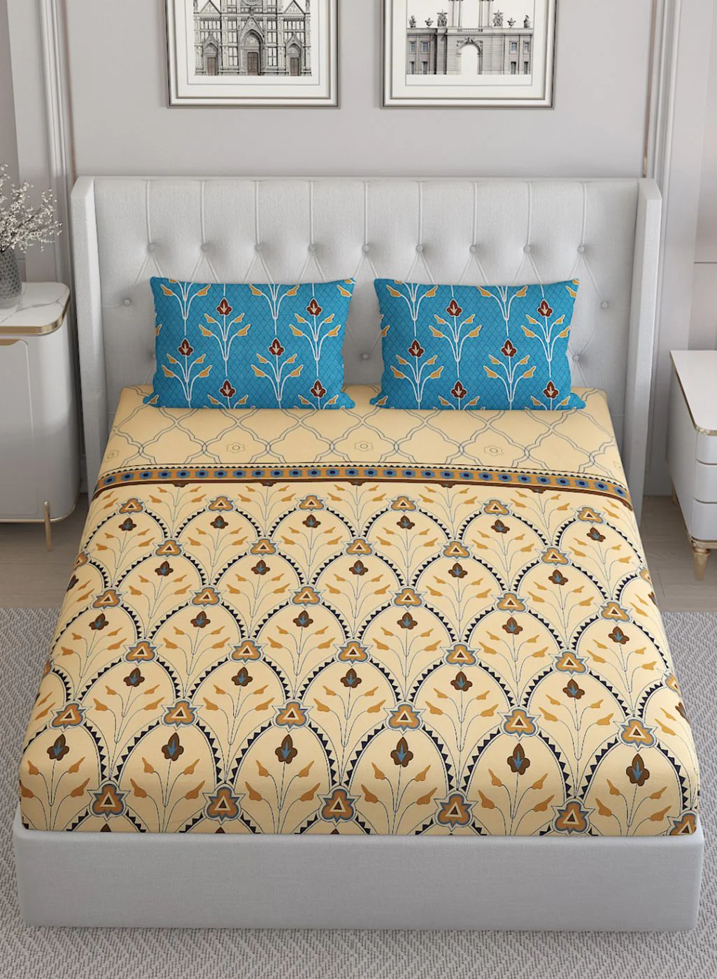 144TC Pure Cotton Single Bedsheet with 2 Pillow Covers - Image 3