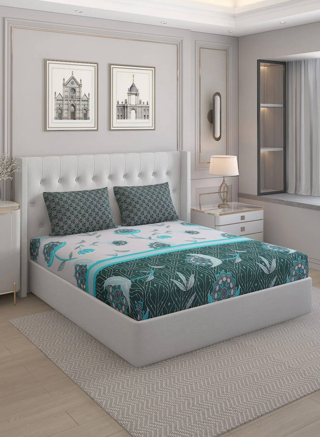 144TC Pure Cotton Single Bedsheet with 2 Pillow Covers - Image 2