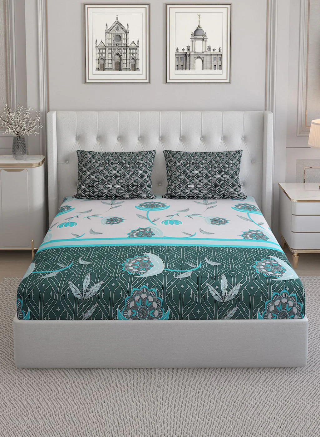 144TC Pure Cotton Single Bedsheet with 2 Pillow Covers - Image 3
