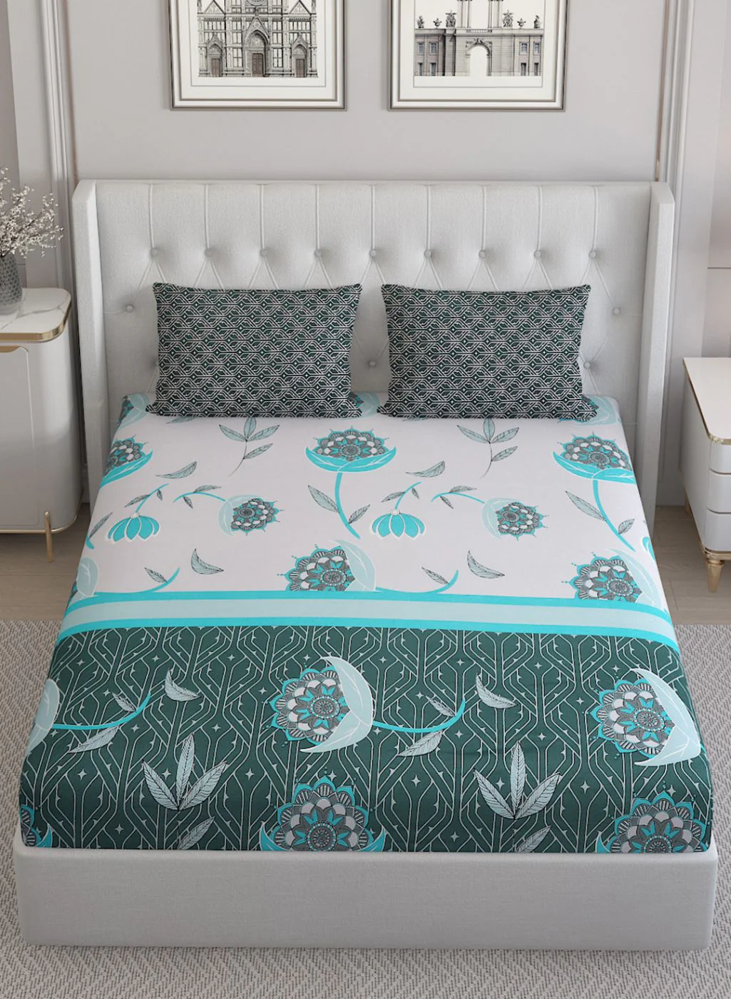 144TC Pure Cotton Single Bedsheet with 2 Pillow Covers - Image 4
