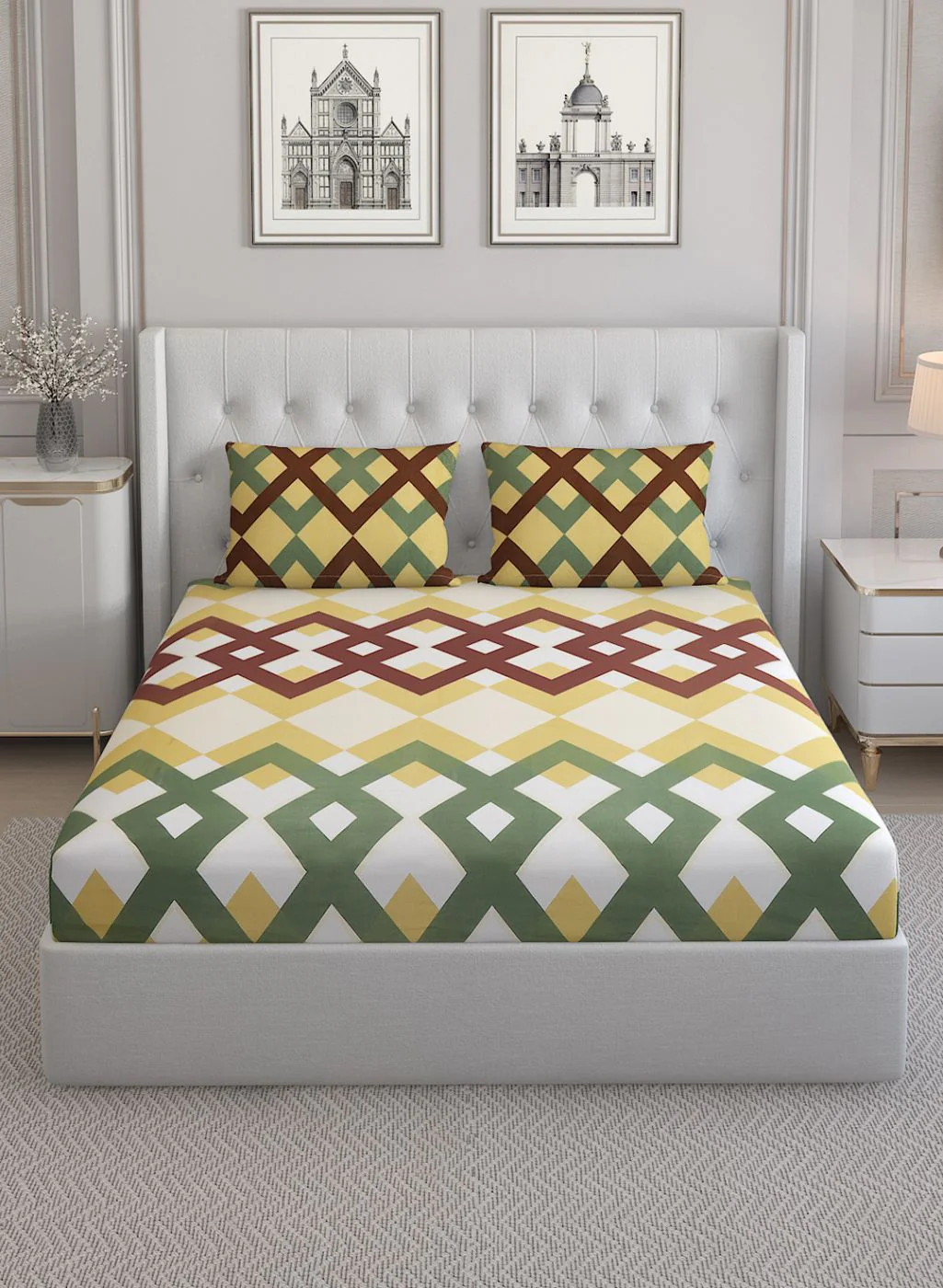 152TC Pure Cotton King Bedsheet with 2 Pillow Covers - Image 2