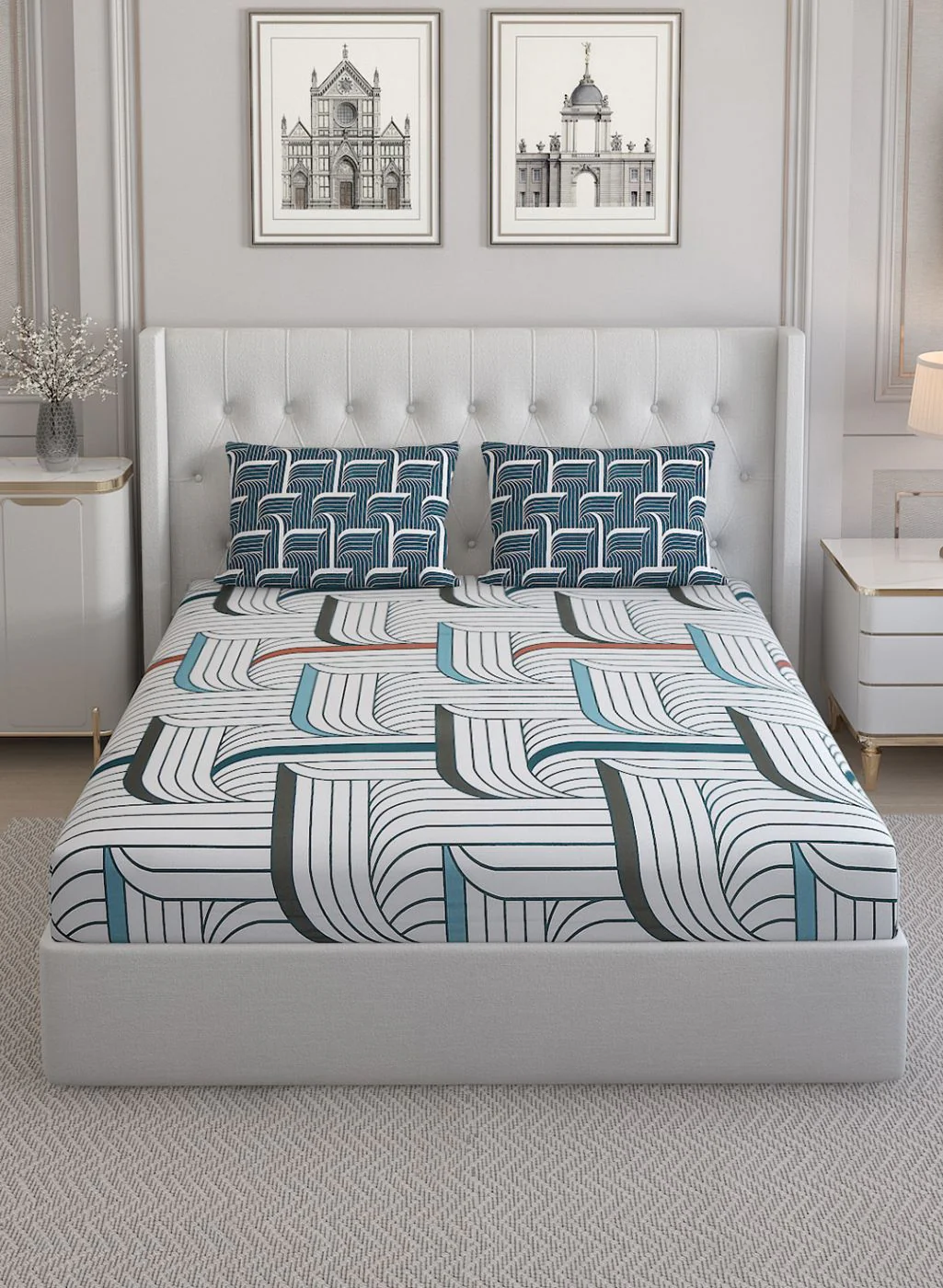 152TC Pure Cotton King Bedsheet with 2 Pillow Covers - Image 3
