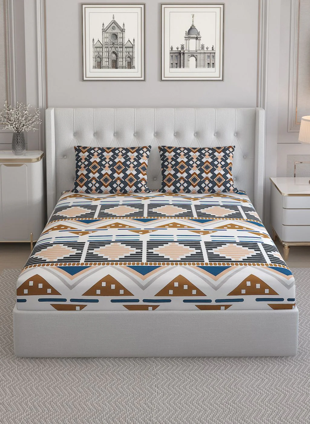 152TC Pure Cotton King Bedsheet with 2 Pillow Covers - Image 2