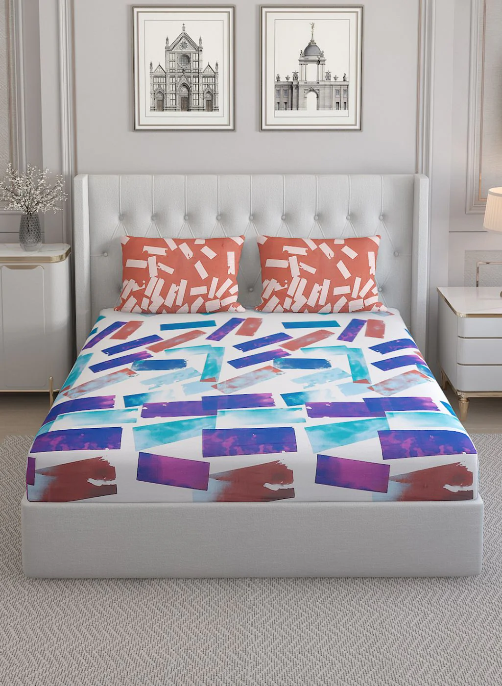 152TC Pure Cotton King Bedsheet with 2 Pillow Covers - Image 2