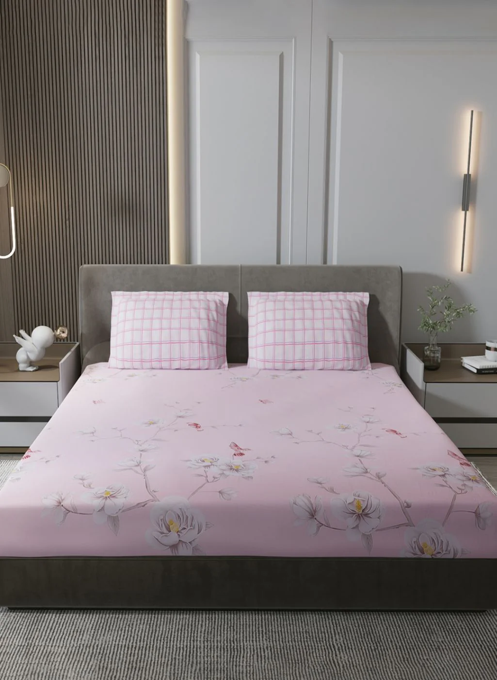 200TC Pure Cotton Queen Bedsheet with 2 Pillow Covers - Image 2