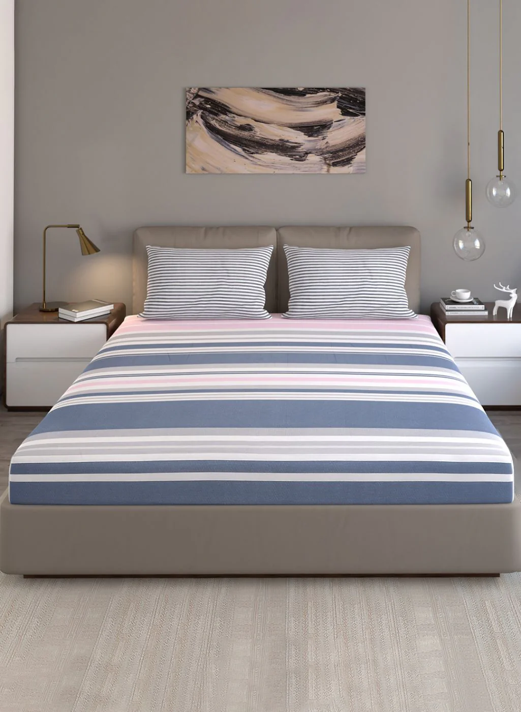 200TC Pure Cotton Queen Bedsheet with 2 Pillow Covers - Image 2