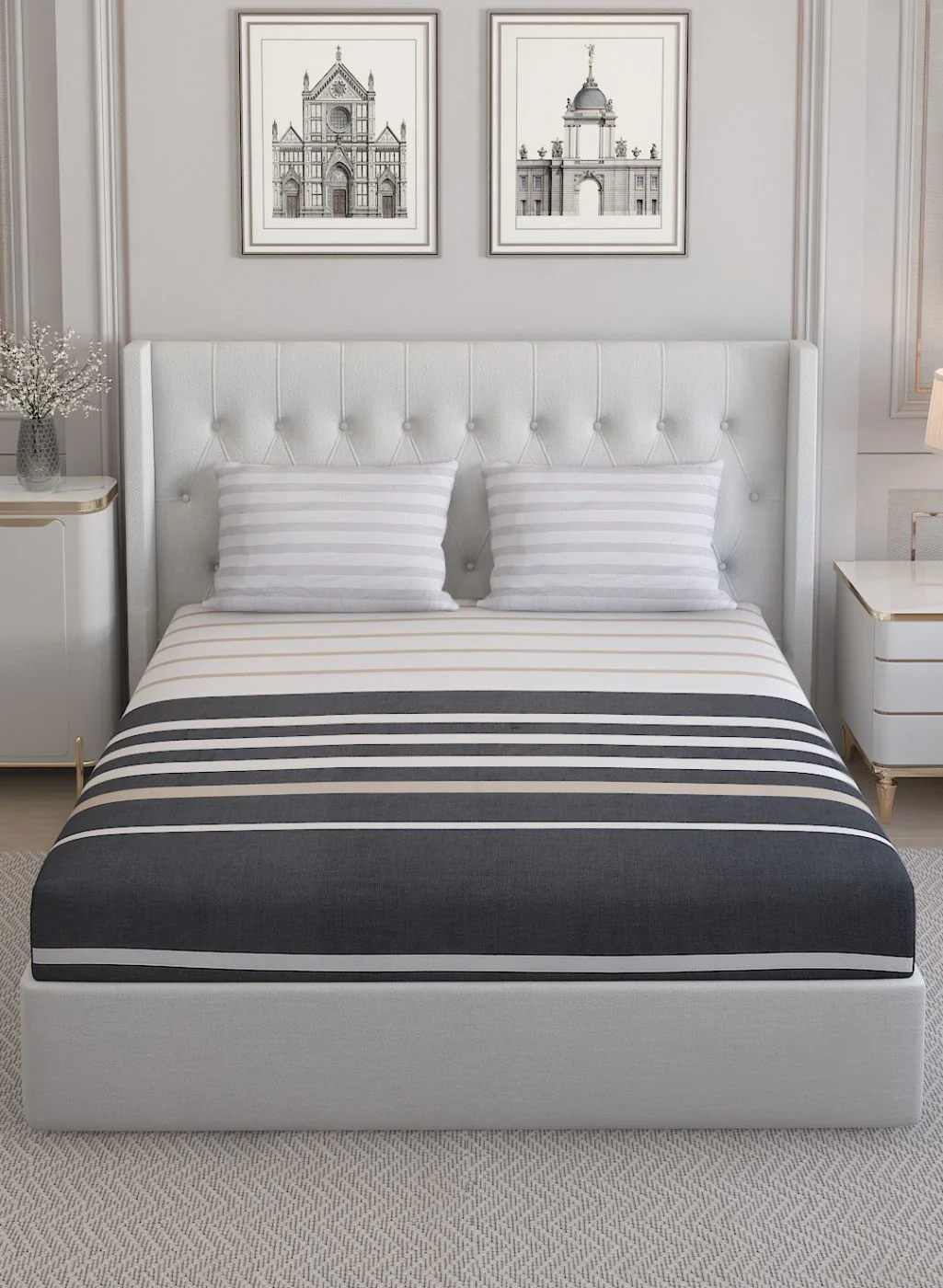 200TC Pure Cotton Queen Bedsheet with 2 Pillow Covers - Image 2