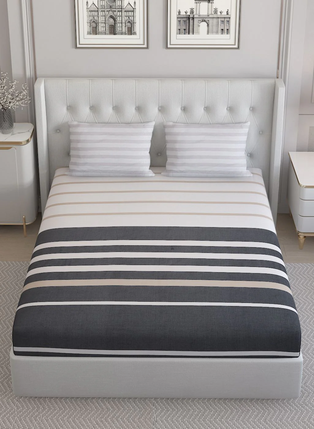 200TC Pure Cotton Queen Bedsheet with 2 Pillow Covers - Image 3