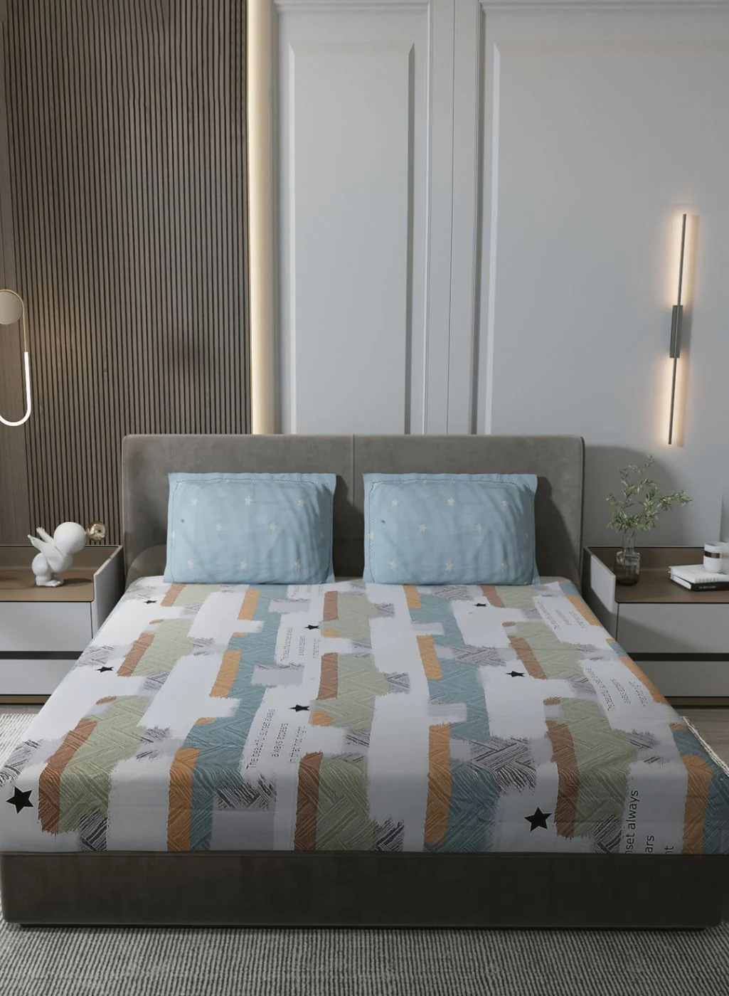 200TC Pure Cotton Queen Bedsheet with 2 Pillow Covers - Image 2