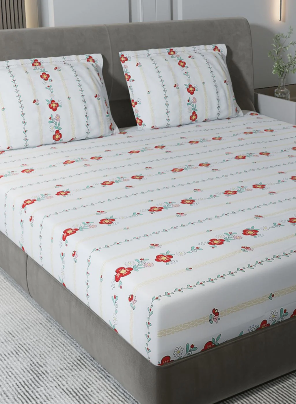 200TC Pure Cotton Queen Bedsheet with 2 Pillow Covers - Image 4