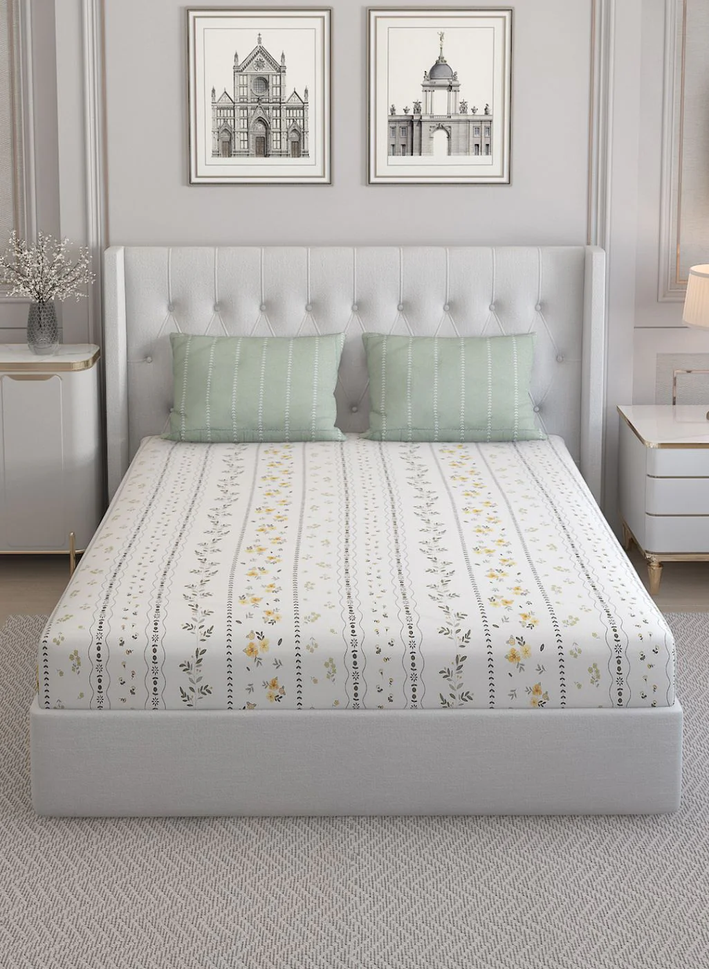 200TC Pure Cotton Queen Bedsheet with 2 Pillow Covers - Image 2