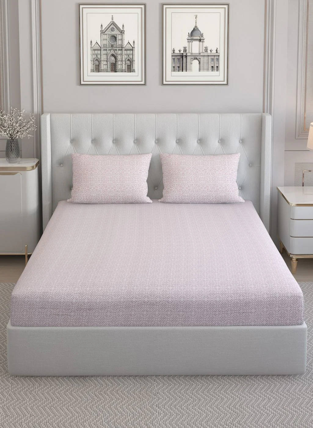 210TC Pure Cotton Queen Bedsheet with 2 Pillow Covers - Image 3