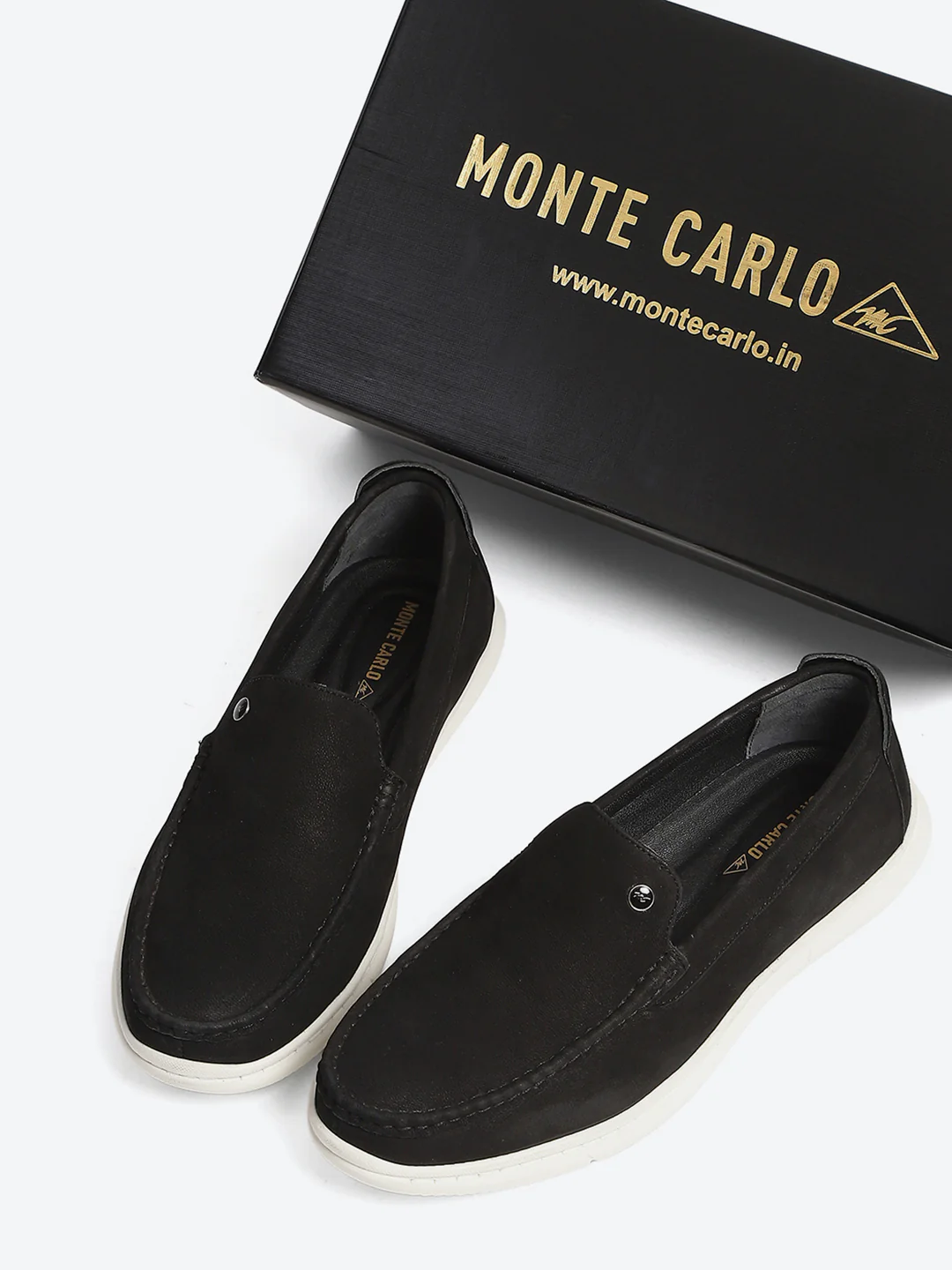 Monte Carlo Black Light Weight Nu Buck Leather Casual Slip on Loafers for Men - Image 2