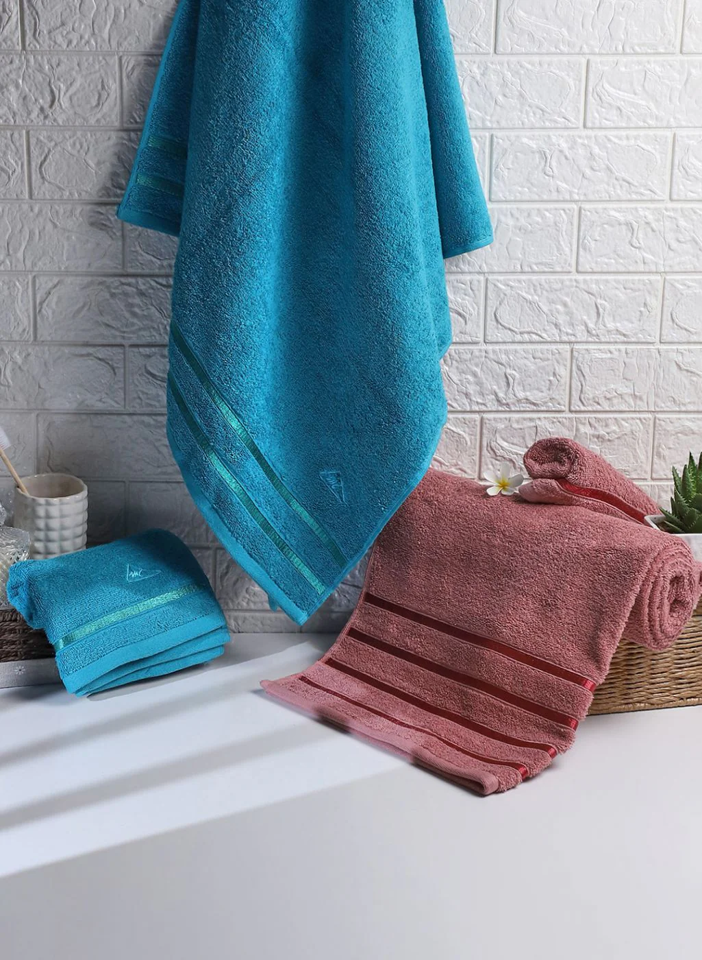 Blue & Brown Cotton 525 GSM Towel Set Pack of 4 (2 Bath & 2 Hand Towels) - Image 2