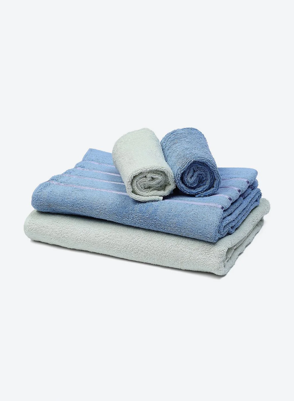 Blue & Green Cotton 525 GSM Towel Set Pack of 4 (2 Bath & 2 Hand Towels) - Image 3