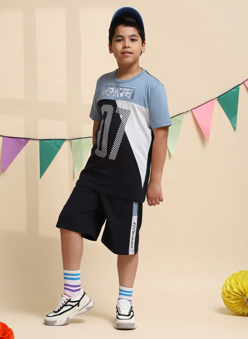 Boys Blue Printed Bermuda Set - Image 3