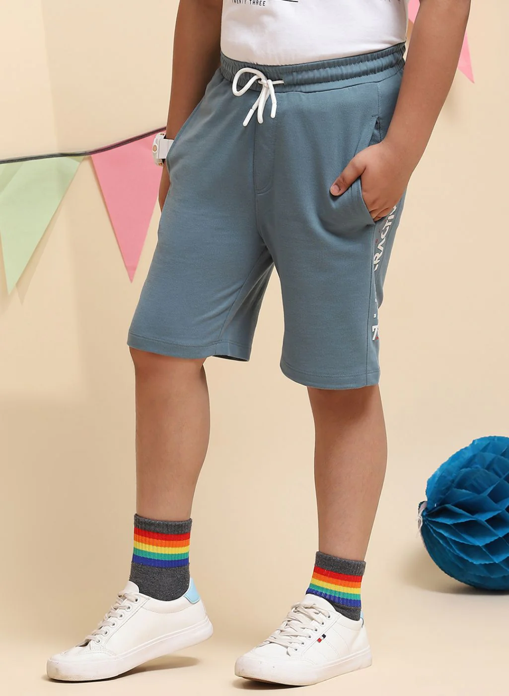 Boys Light Blue Printed Bermuda - Image 3