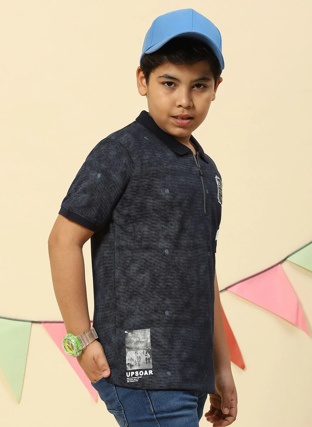 Boys Navy Blue Printed T-Shirt - Image 4