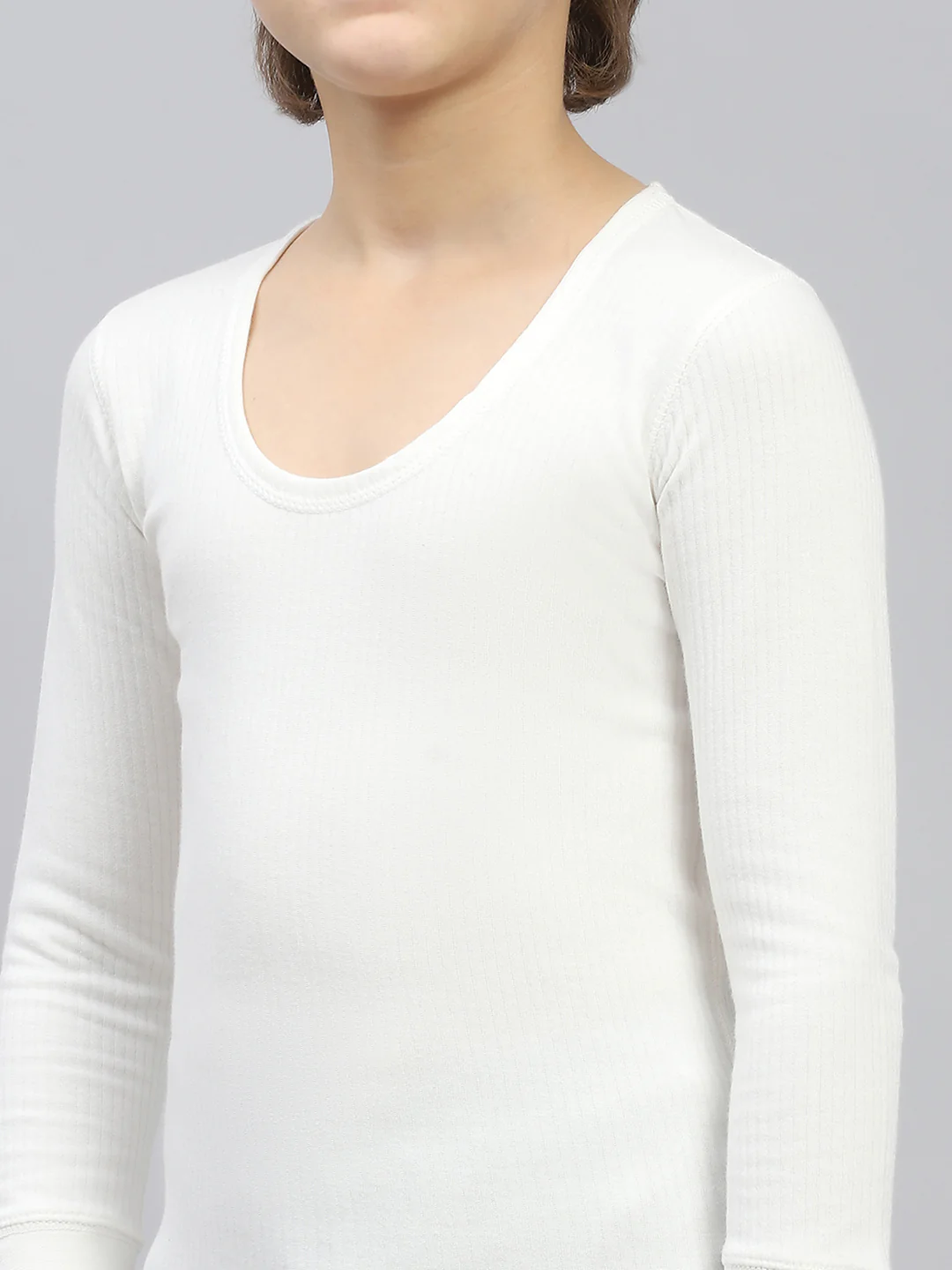 Boys Off White Solid Thermal Vest - Image 7