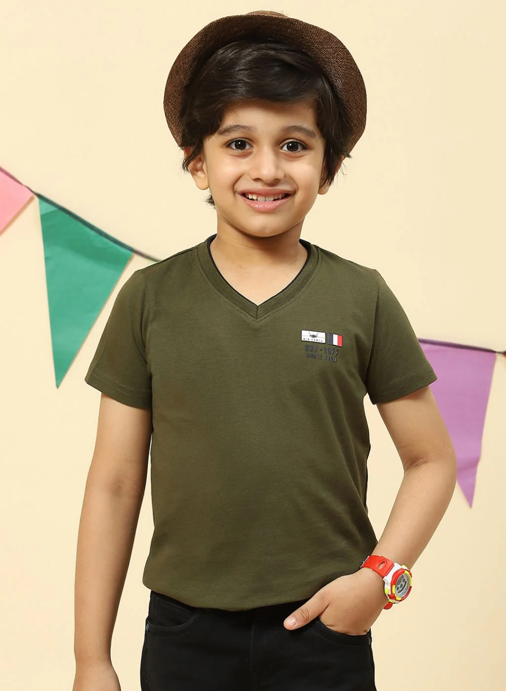 Boys Olive Printed T-Shirt - Image 2