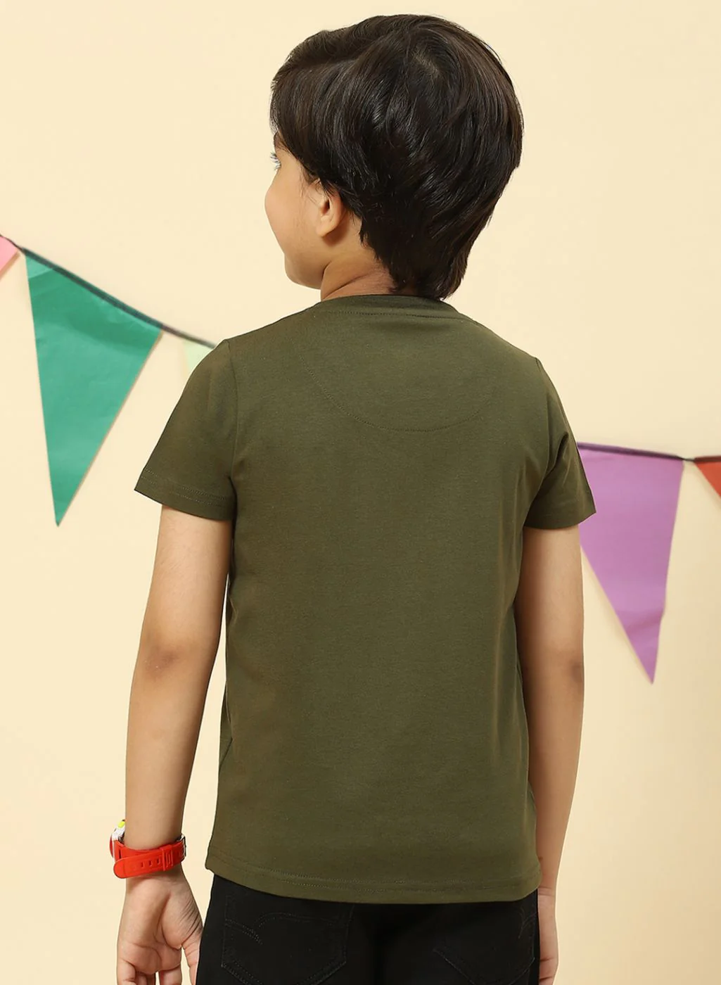 Boys Olive Printed T-Shirt - Image 5