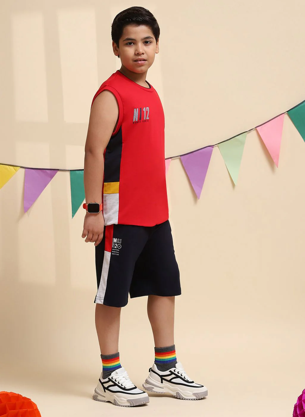 Boys Red Printed Sandow Set - Image 4