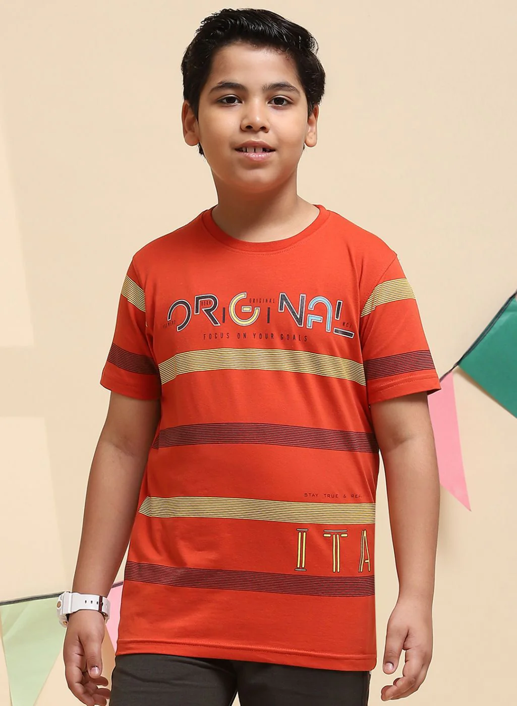 Boys Rust Orange Printed T-Shirt - Image 2