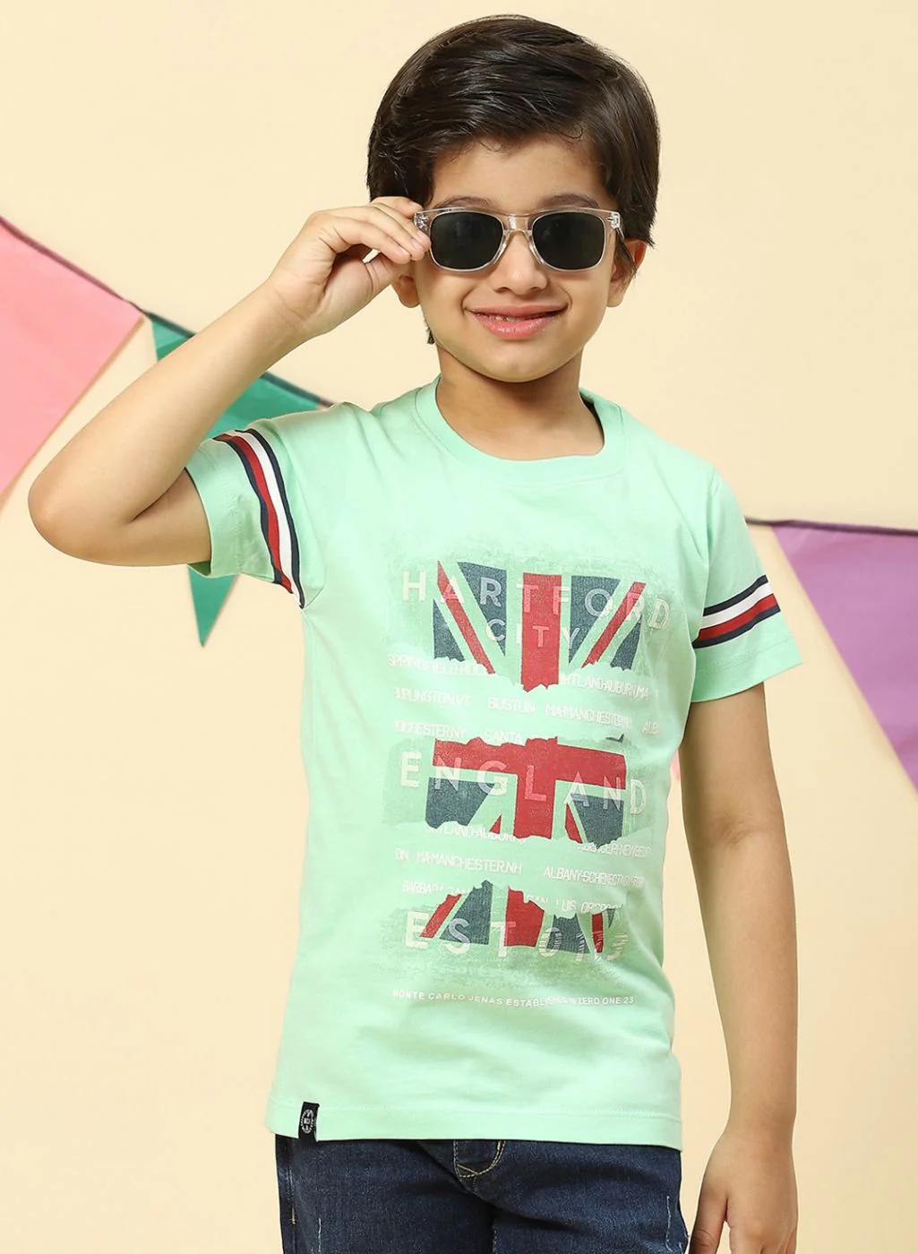 Boys Sea Green Printed T-Shirt - Image 2