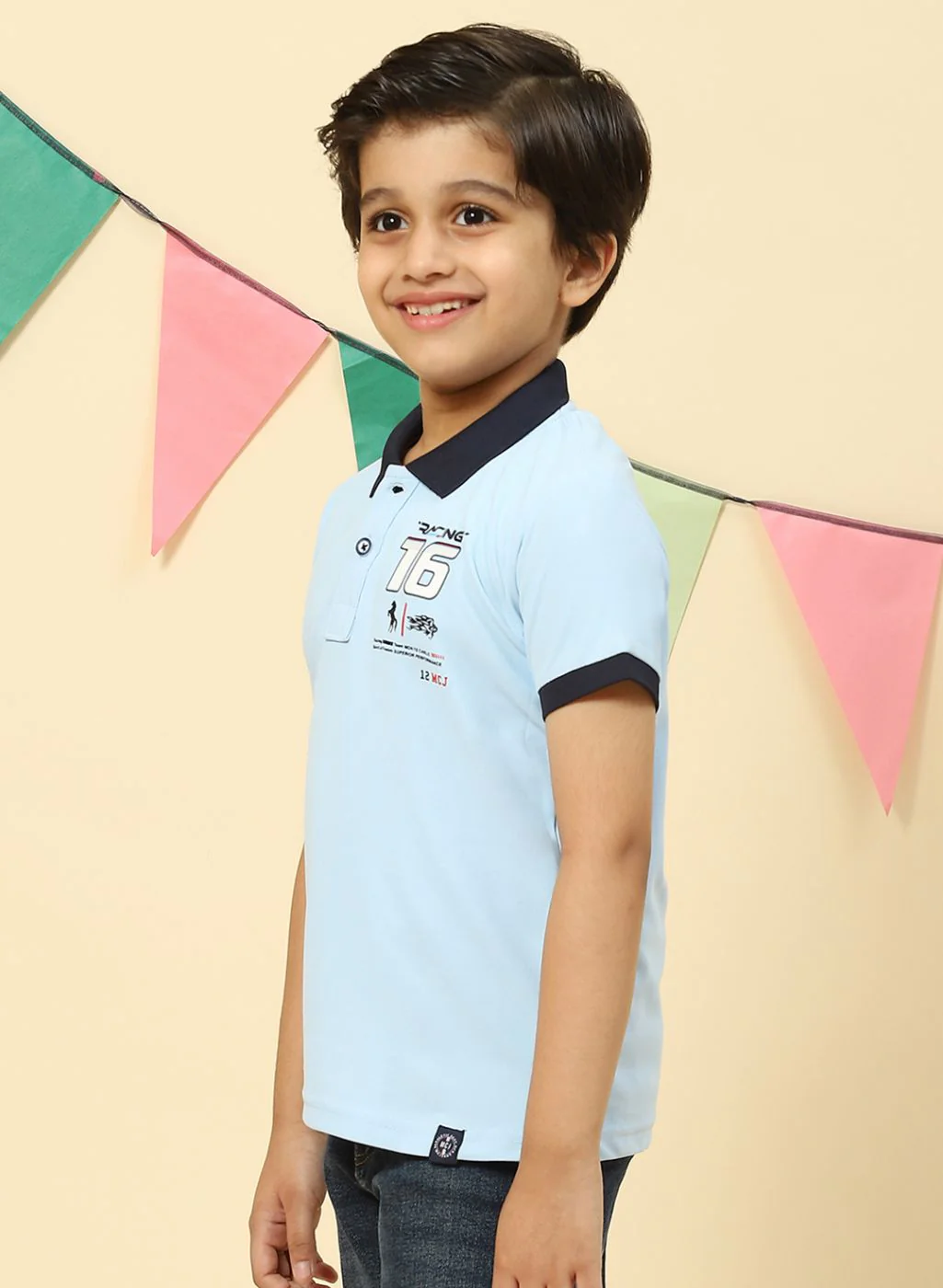 Boys Sky Blue Printed T-Shirt - Image 3