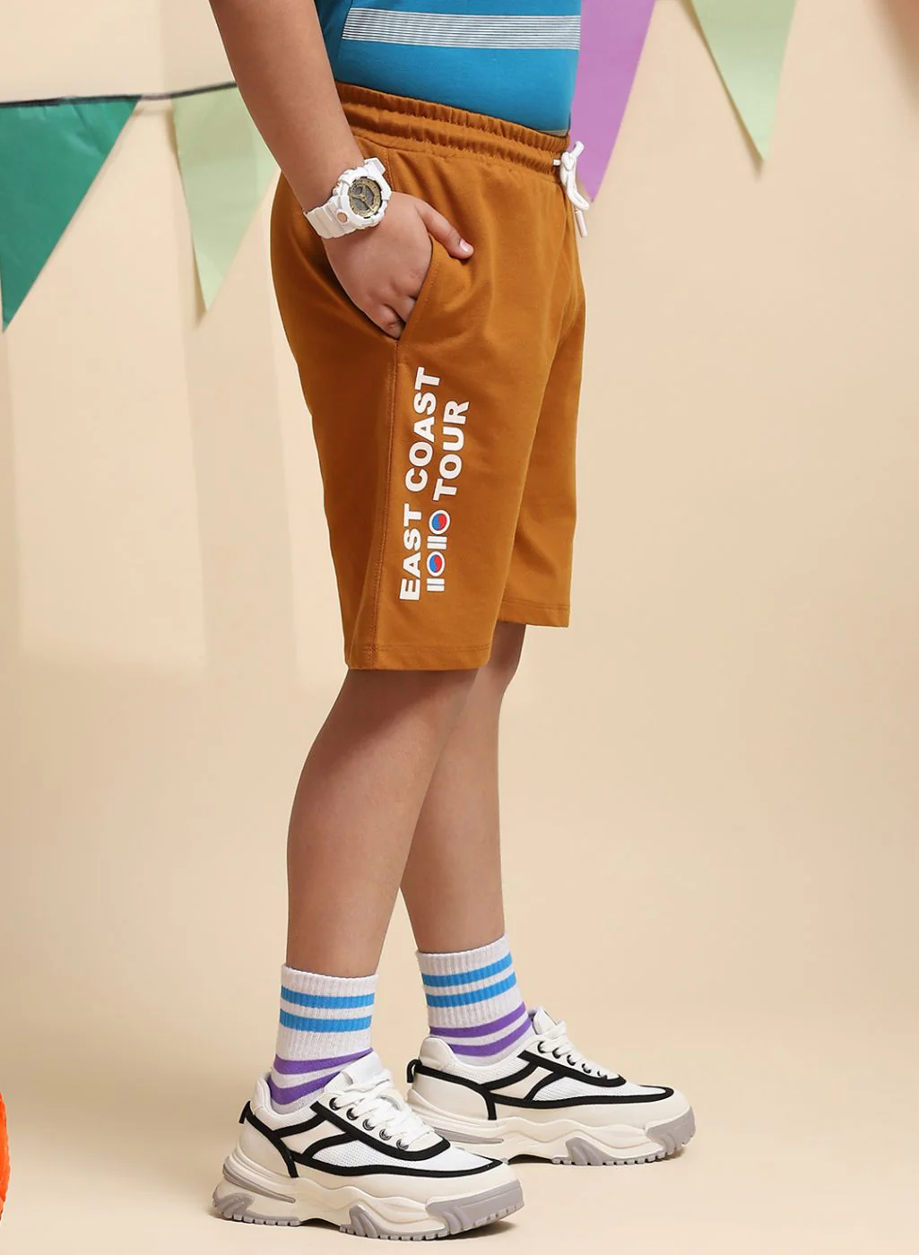 Boys Tan Brown Printed Bermuda - Image 4