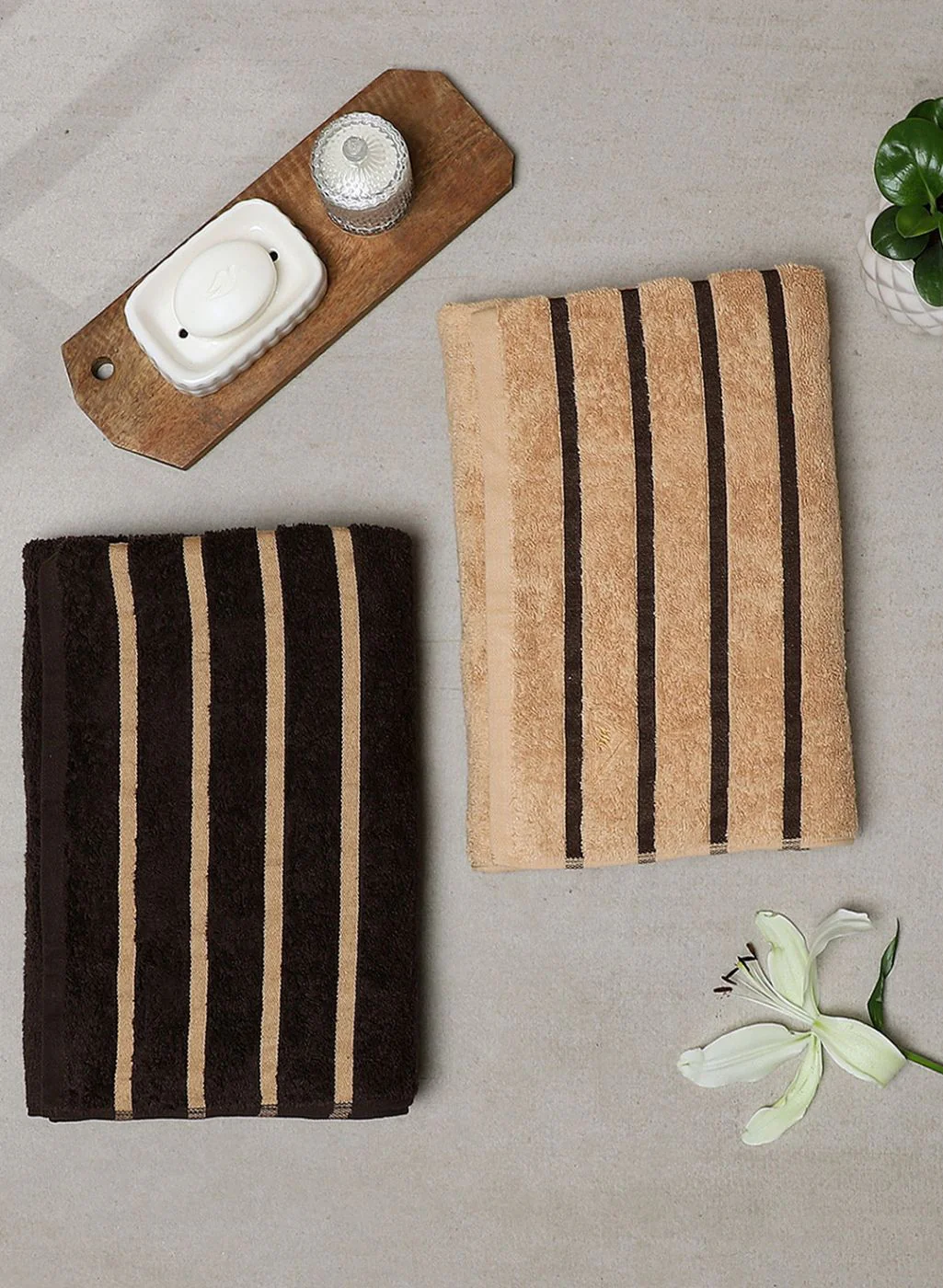 Brown & Beige Cotton 525 GSM Bath Towel (Pack of 2) - Image 7