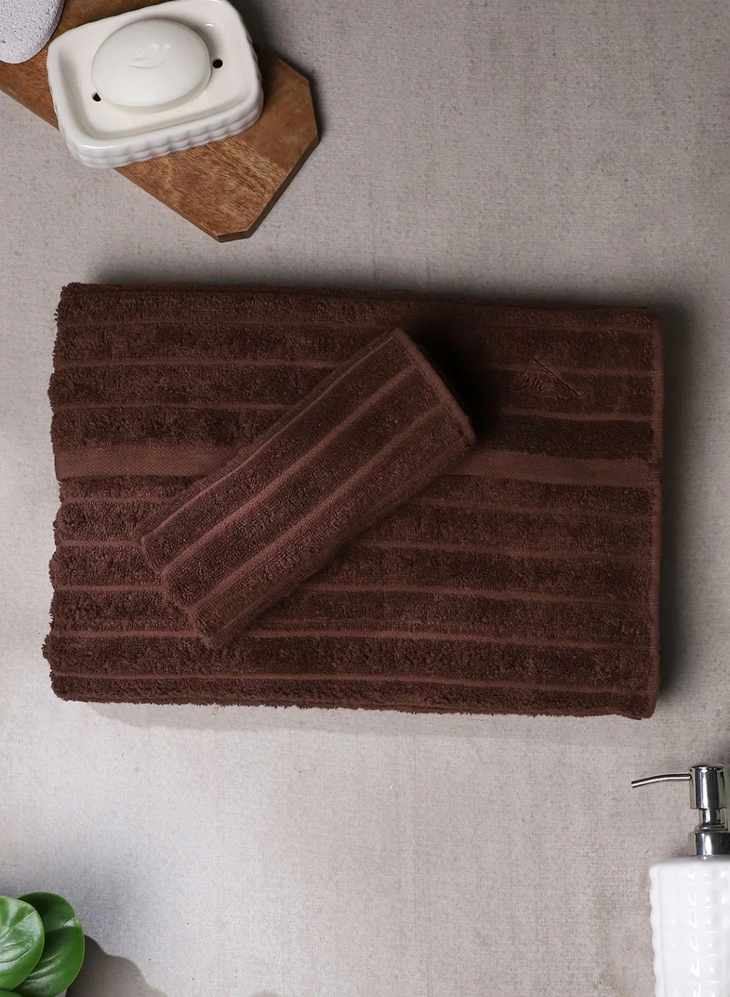 Brown Cotton 525 GSM Towel Set Pack of 2 (1 Bath & 1 Hand Towel) - Image 2