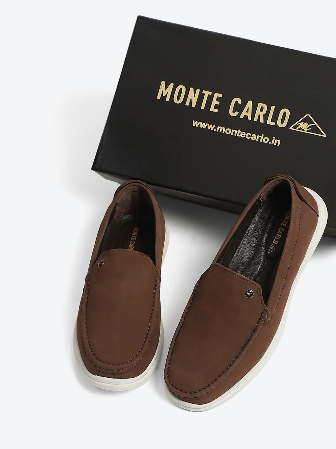 Monte Carlo Brown Light Weight Nu Buck Leather Casual Slip on Loafers for Men - Image 2