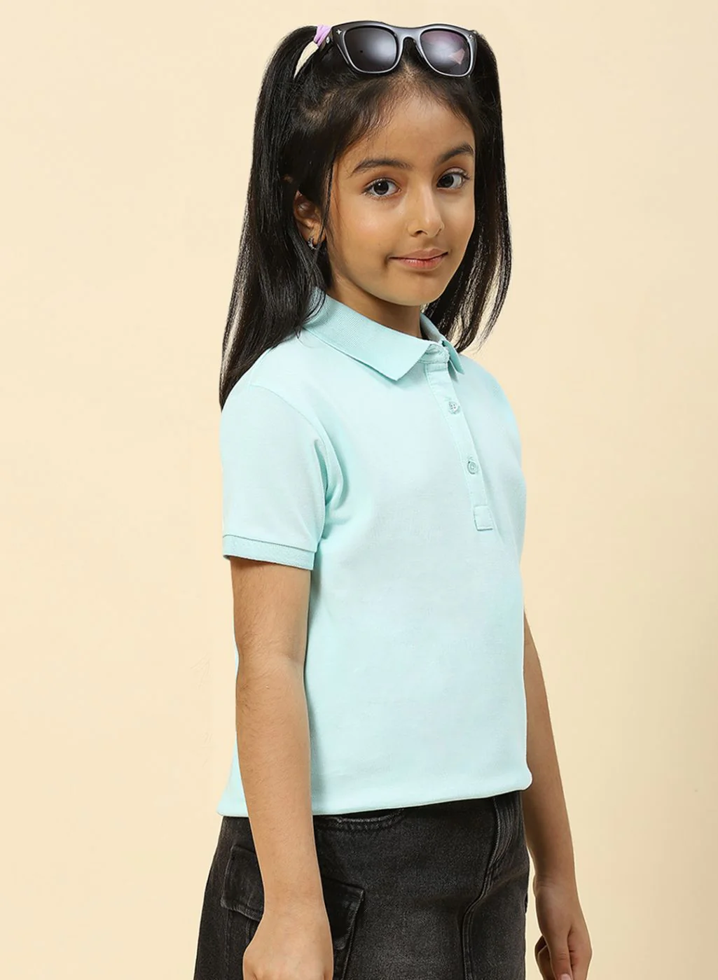Girls Aqua Blue Plain T-Shirt - Image 4
