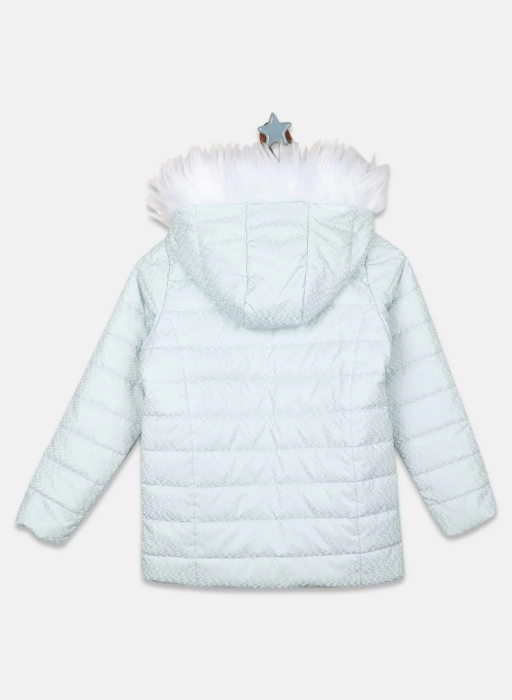 Girls Blue Printed Jacket - Image 2