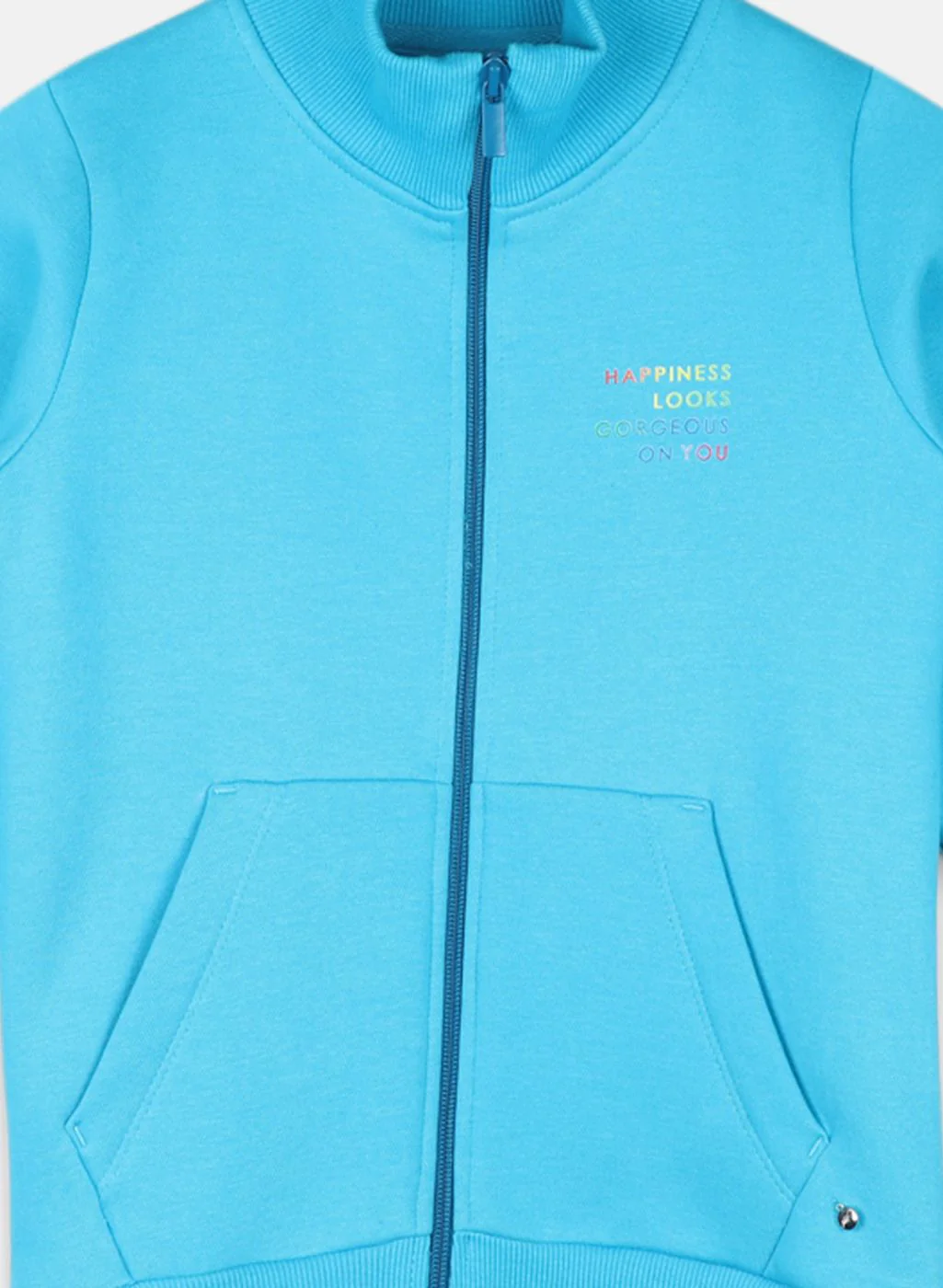 Girls Blue Solid Sweatshirt - Image 3