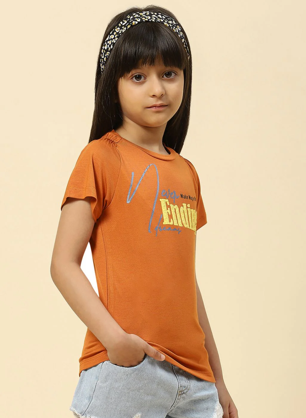 Girls Brown Printed Top - Image 4