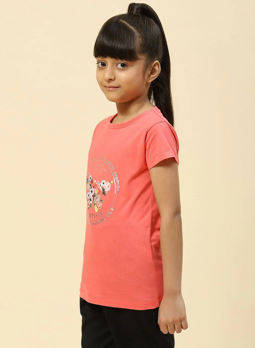 Girls Coral Pink Printed Top - Image 4