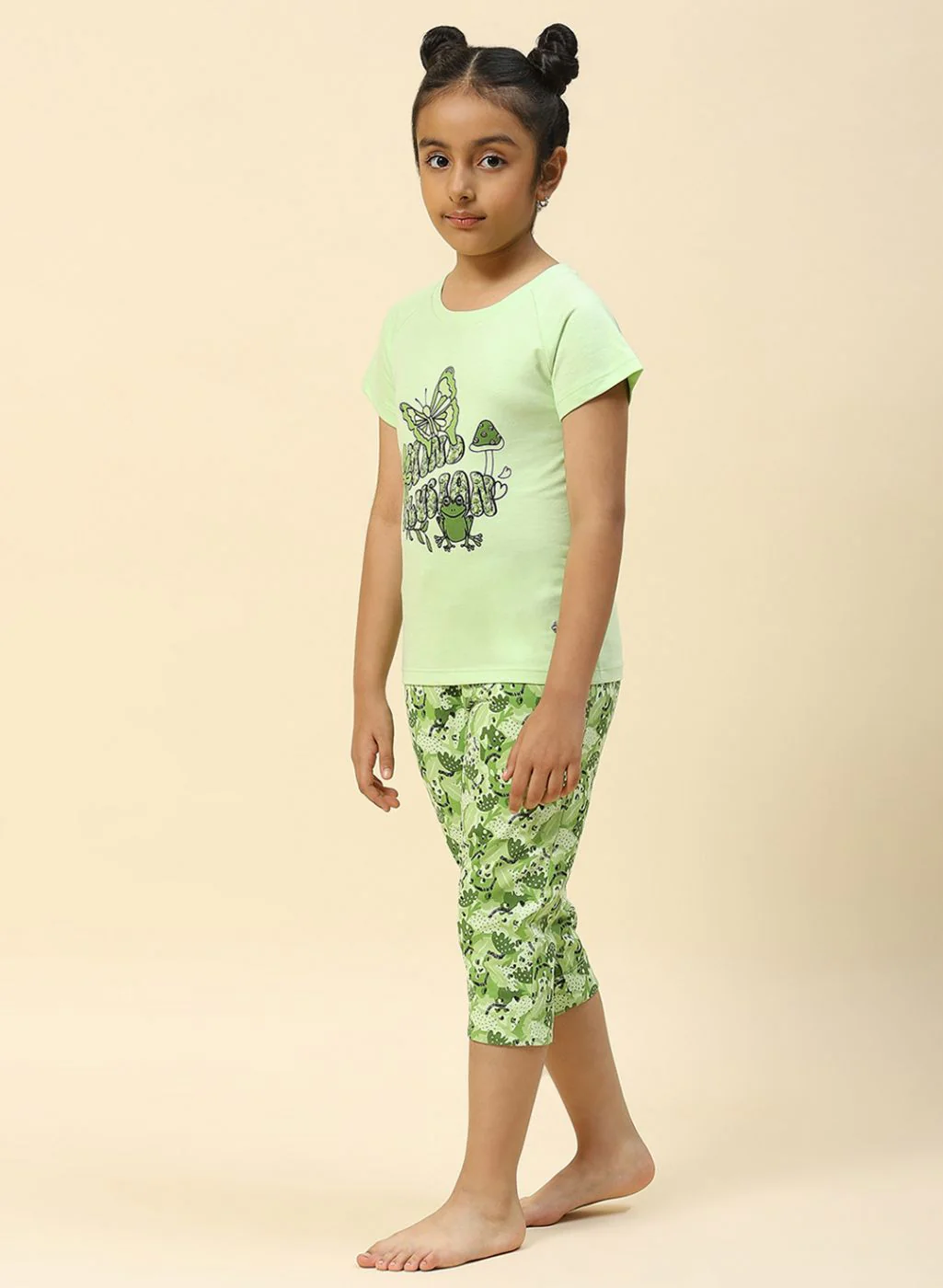 Girls Green Printed Capri Set - Image 3