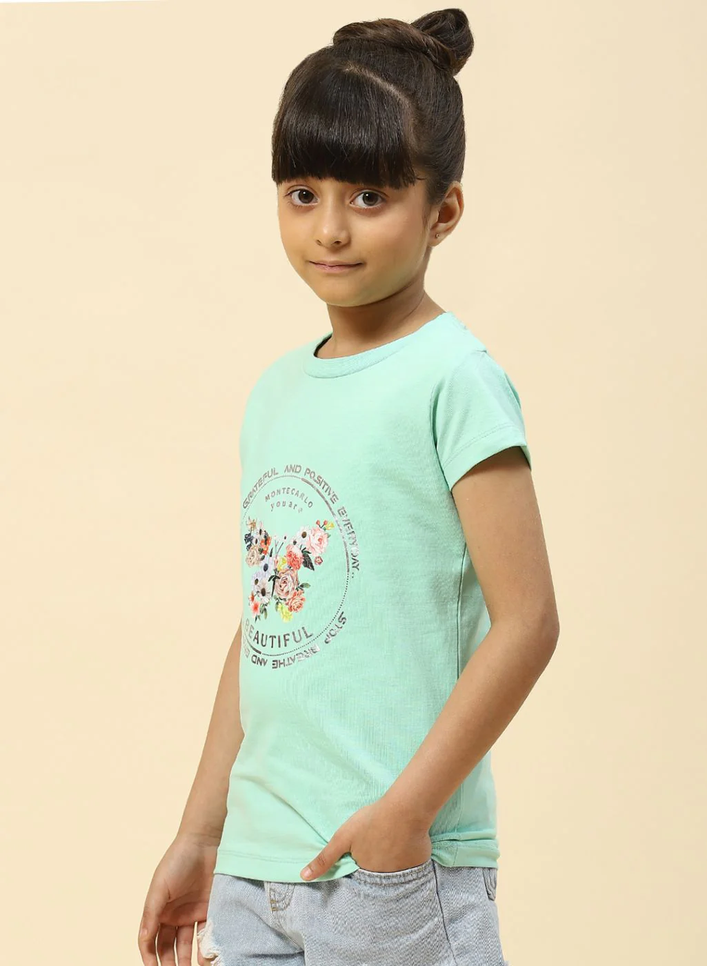 Girls Green Printed Top - Image 3