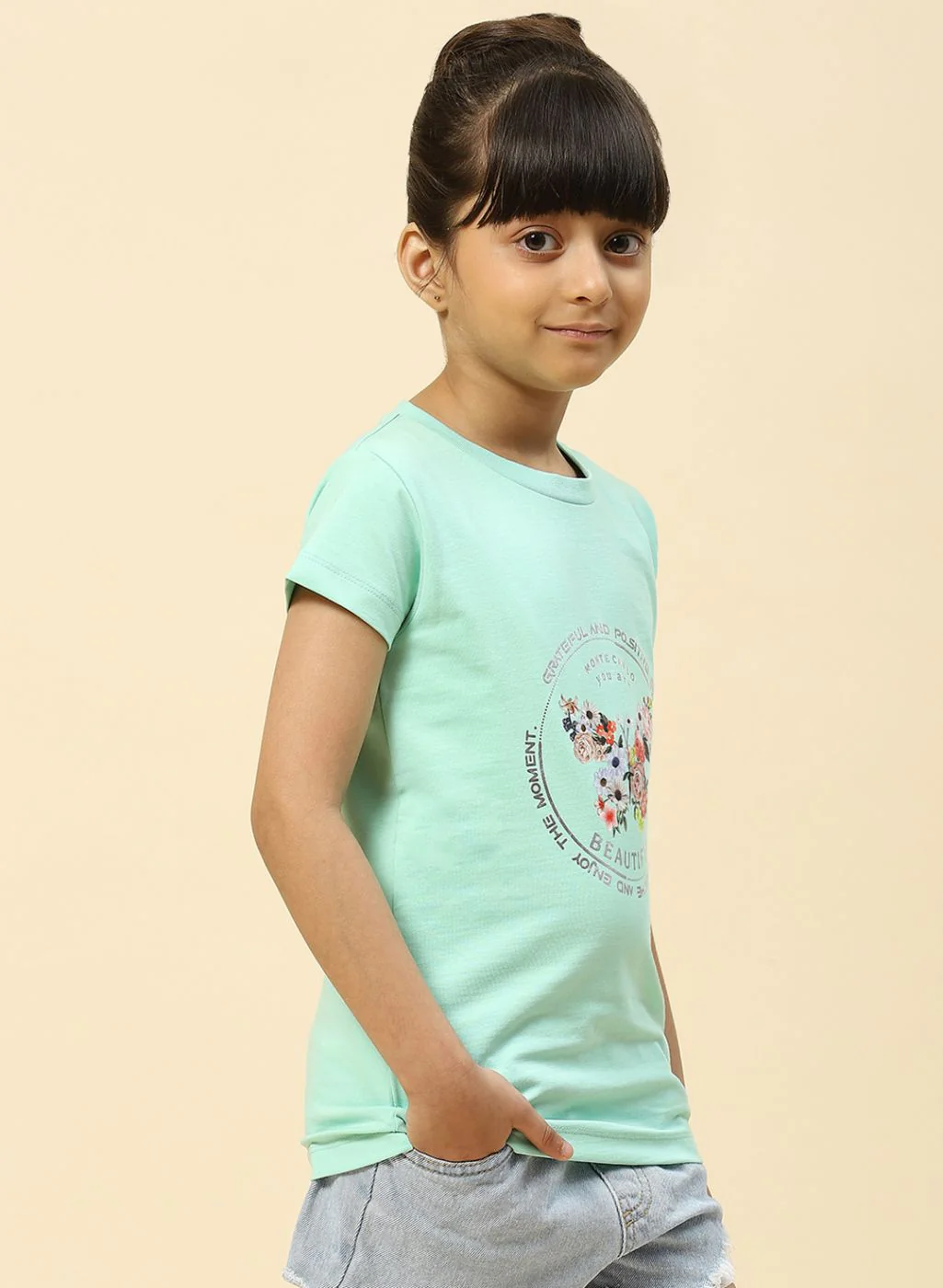 Girls Green Printed Top - Image 4