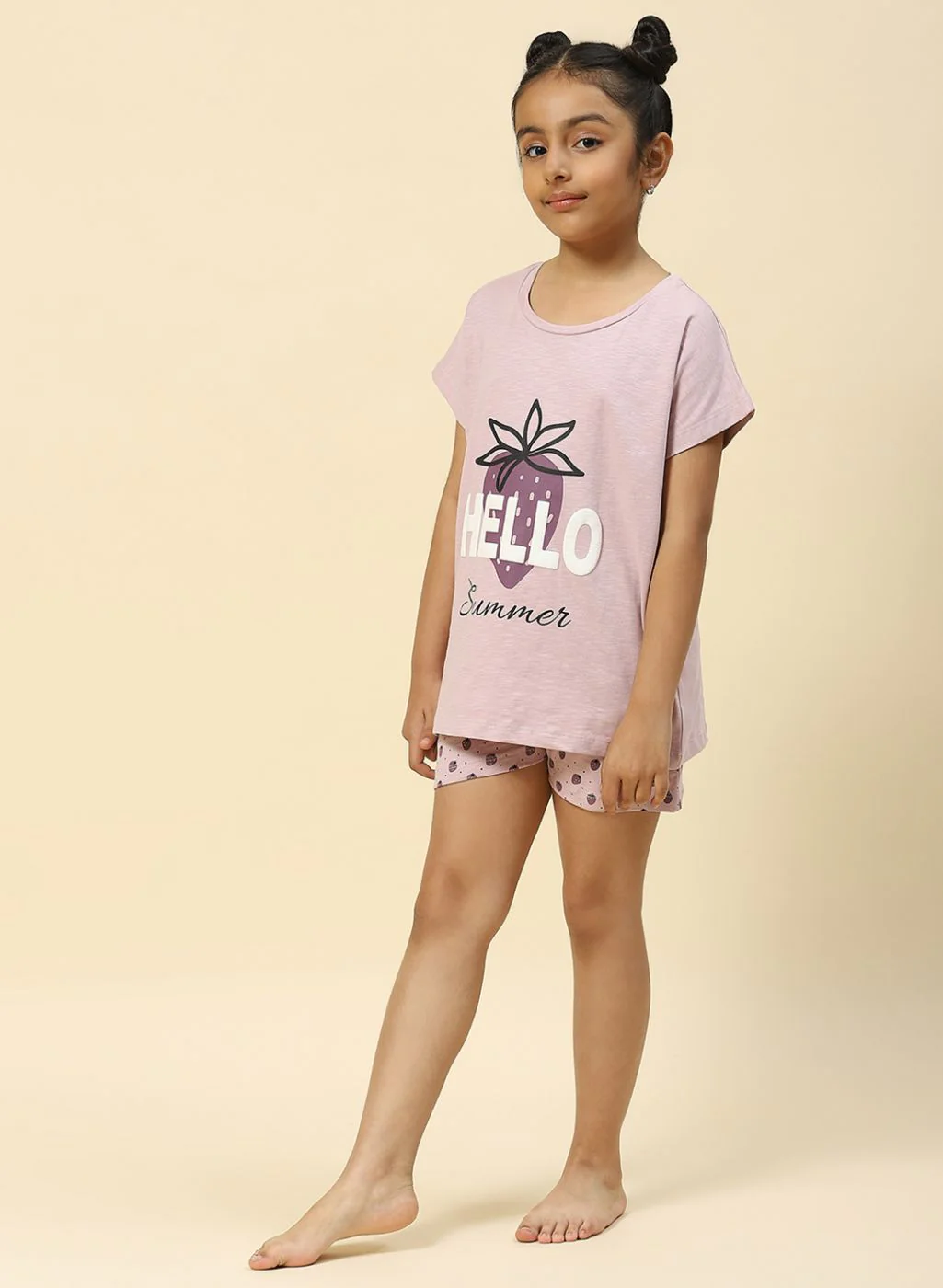 Girls Light Purple Printed Short Set - Image 3