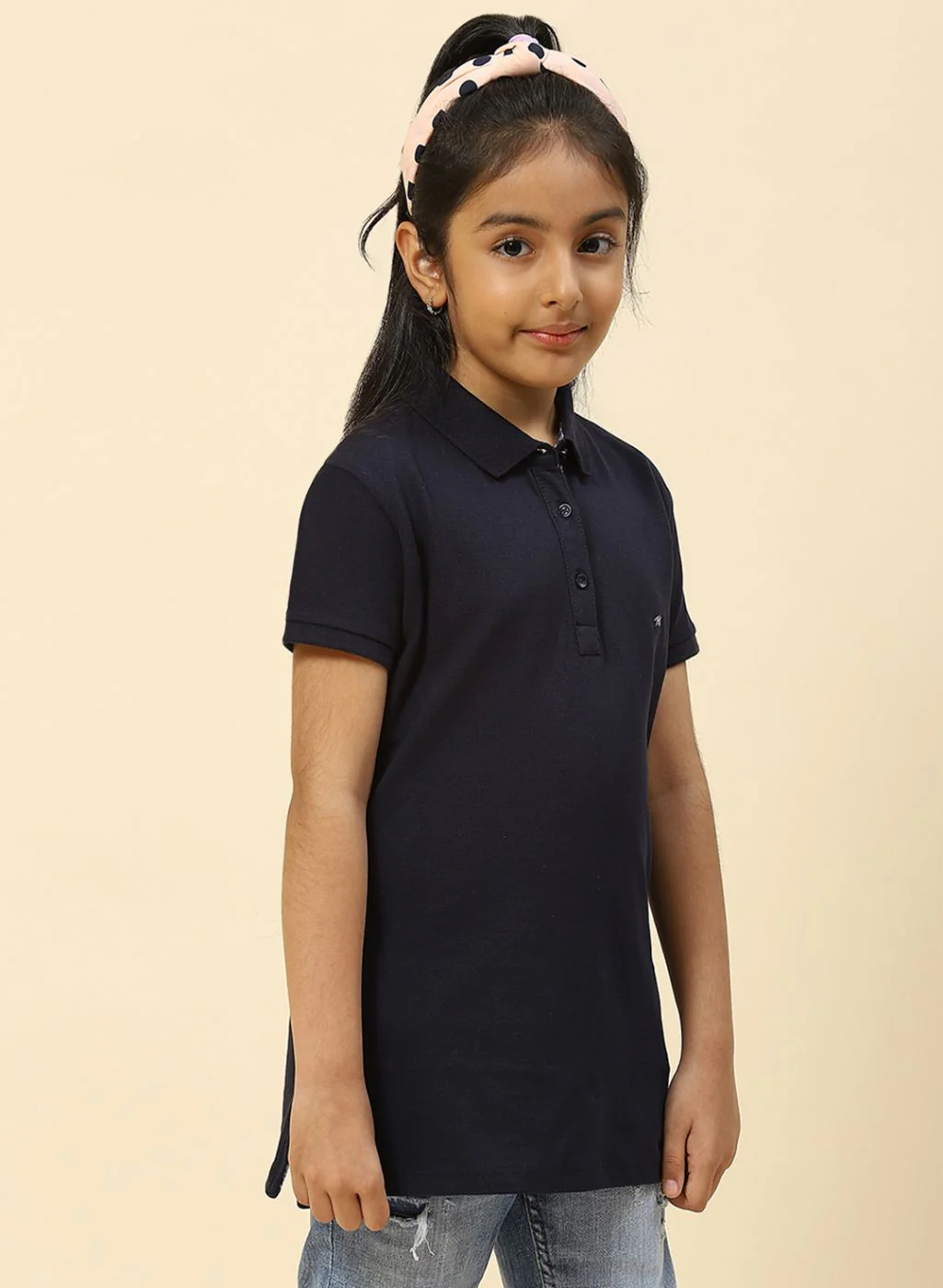 Girls Navy Blue Plain T-Shirt - Image 4