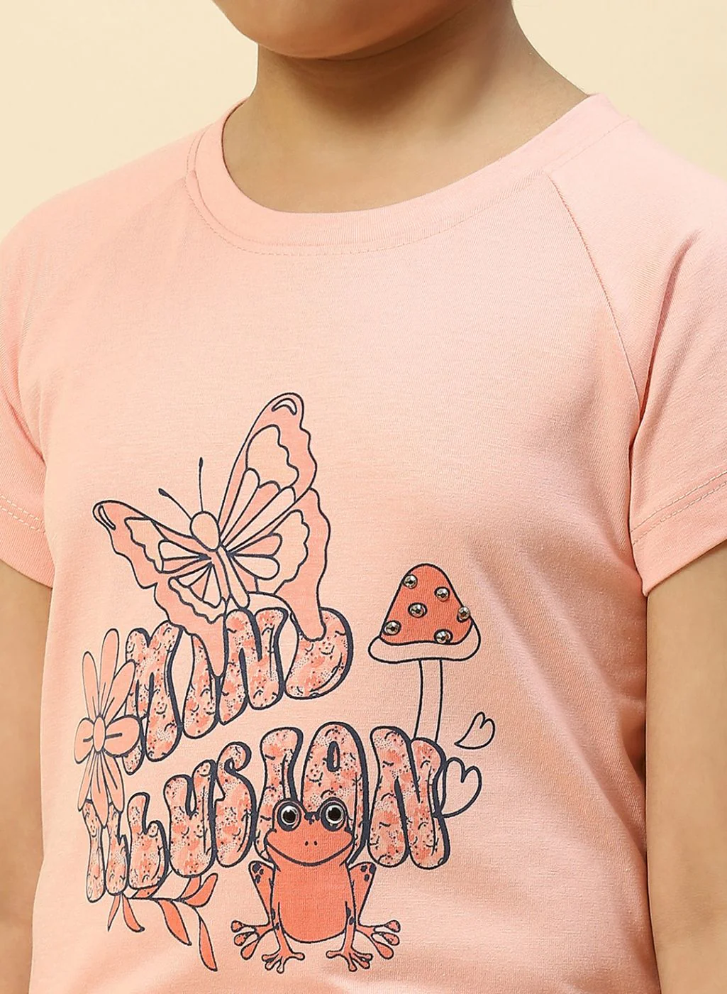 Girls Peach Printed Capri Set - Image 6