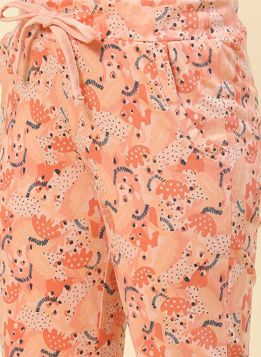 Girls Peach Printed Capri Set - Image 7