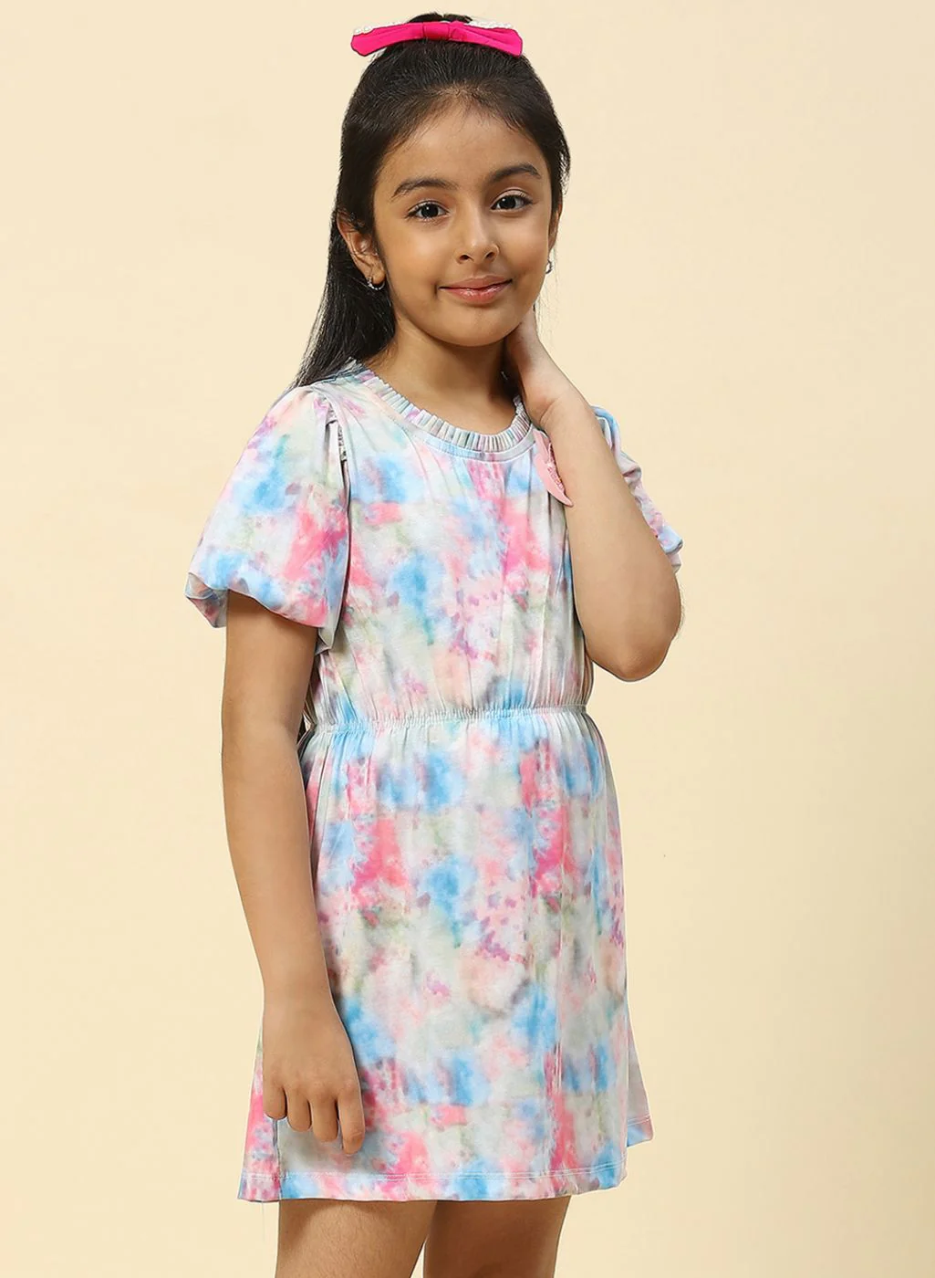 Girls Pink Printed Dress - Image 4