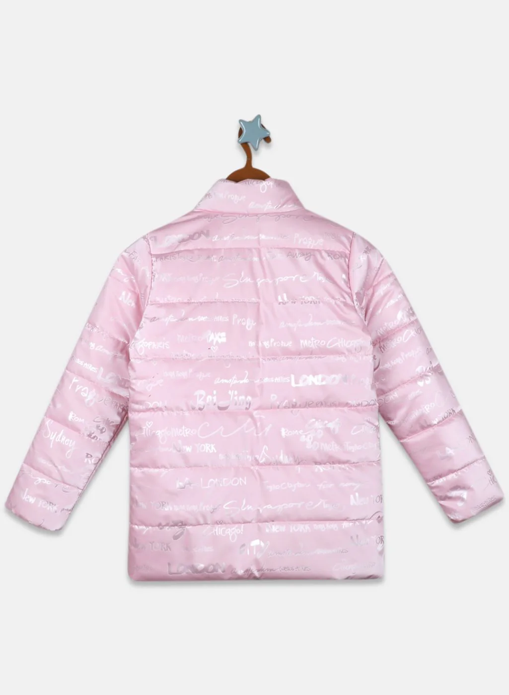 Girls Pink Printed Jacket - Image 2