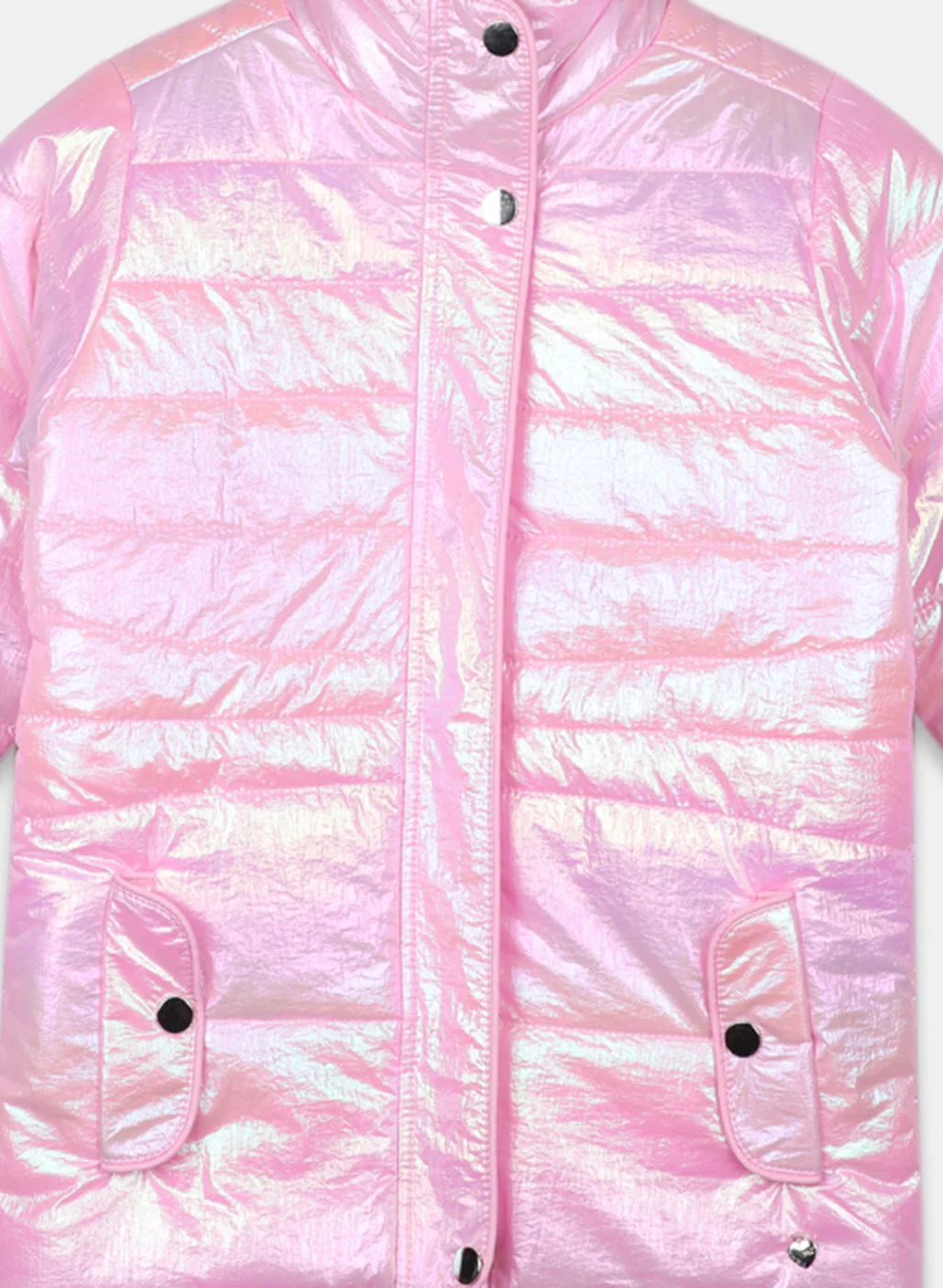 Girls Pink Solid Jacket - Image 3